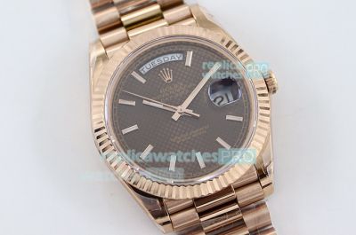 TWS Factory Swiss Replica Rolex Day Date Watch Brown Face Rose Gold Band Fluted Bezel  40mm